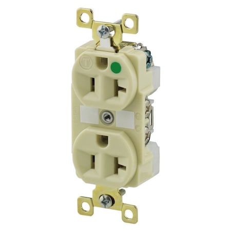 Bryant Straight Blade Receptacle, 5-20R, 20 A, 125V AC, 2 Pole, 3 Wire, Flush Mount, Grounded BRY8300I